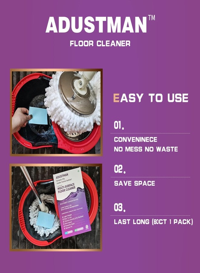 ADUSTMAN Eco Friendly Floor Cleaner Concentrated Biodegradable Cruelty-Free Hard-Surface Hardwood Laminate Vinyl LVT LVP Marble,Plastic Free Light-weight Refill Lavender 60 Sheets Perfect for Mop Buckets - Image 5